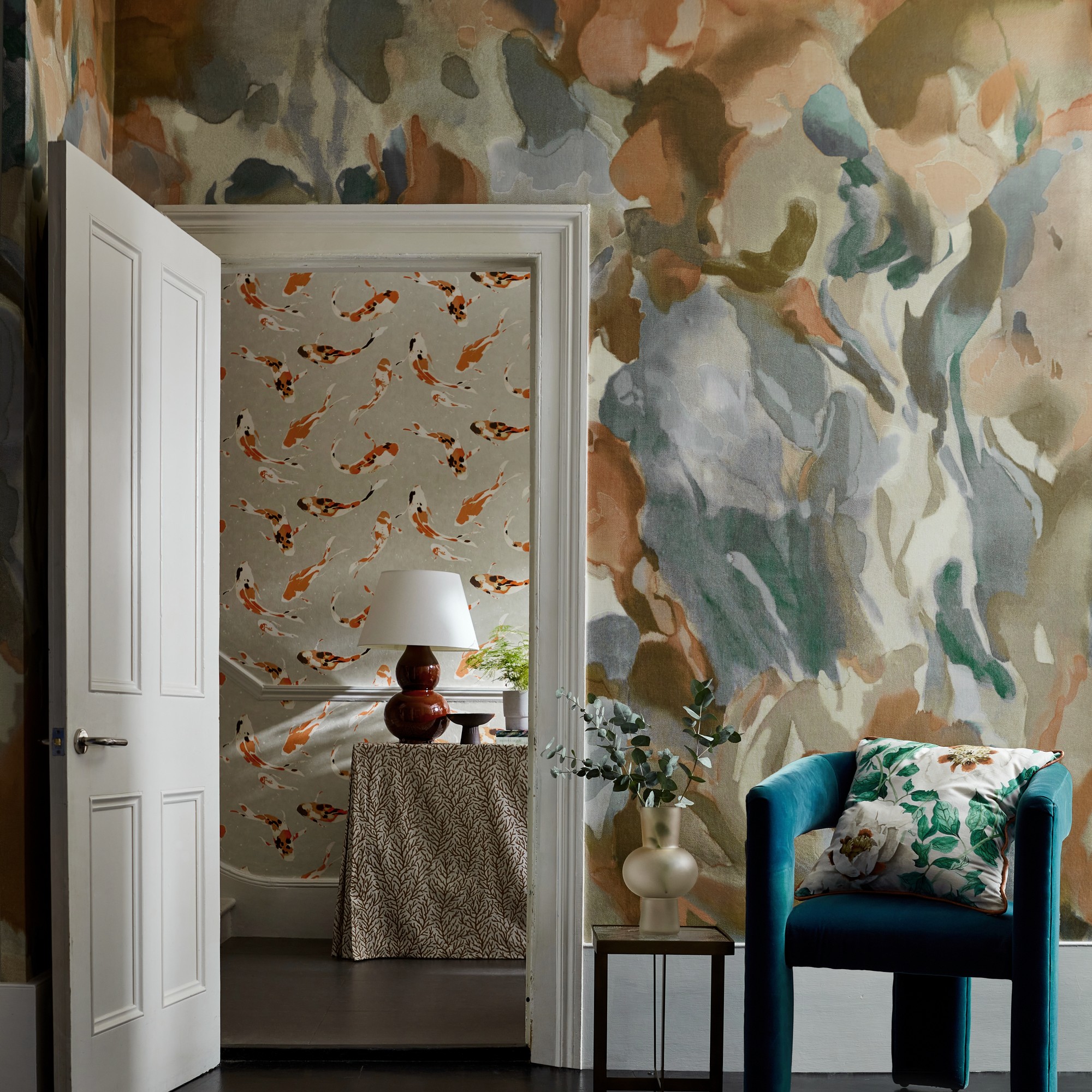 Foresta Wallpaper 113001 By Harlequin In Baked Terracotta Cerulean